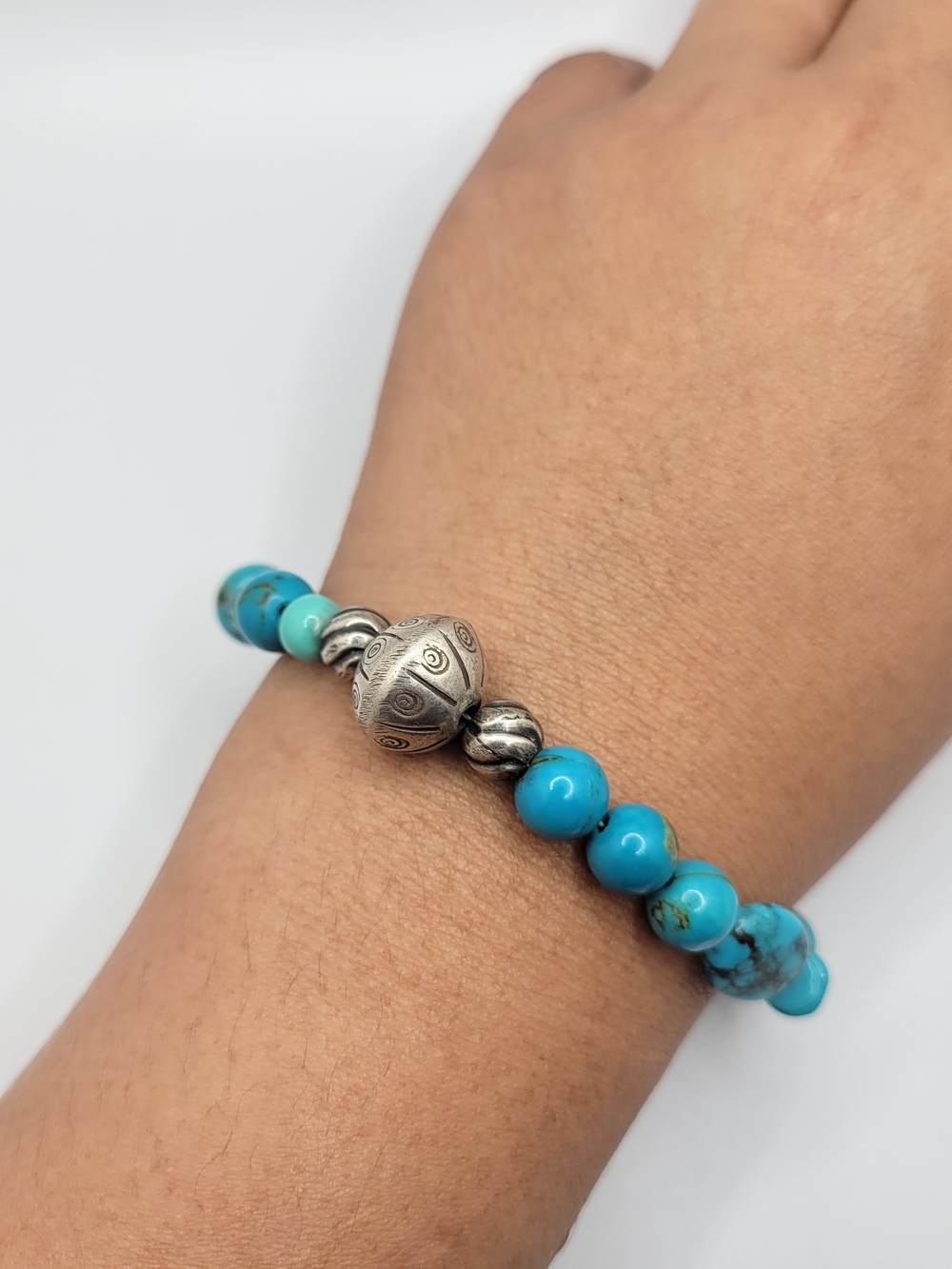 Turquoise Beaded Stone Bracelet with Sterling Silver Accent